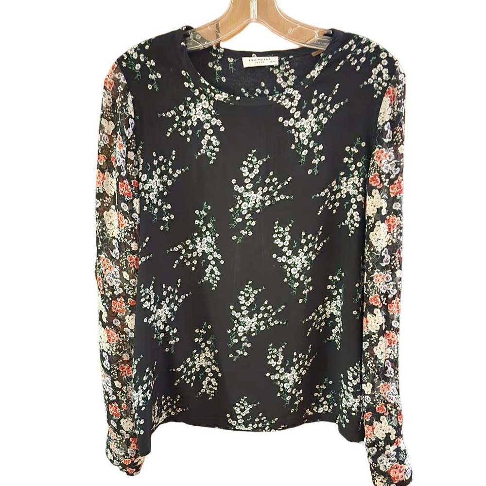 EQUIPMENT Liam Black Floral Silk Blouse XS - Picture 3 of 6